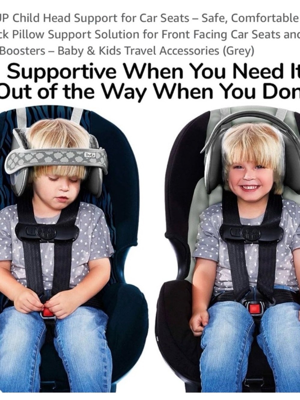 Kids Grey Head Support Pillow for Car Seats - Travel Neck Support